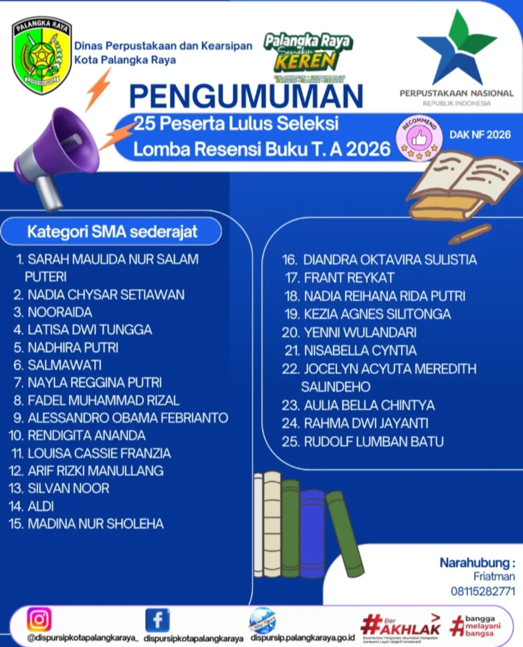 Empat Murid MAN Kota Palangka Raya Lolos Seleksi Awal Lomba Resensi Buku Tingkat Kota Tahun 2026