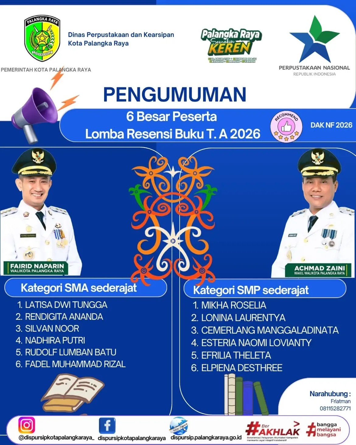 Sahabat Perpustakaan Tembus 6 Besar Lomba Resensi Buku Tingkat Kota Palangka Raya