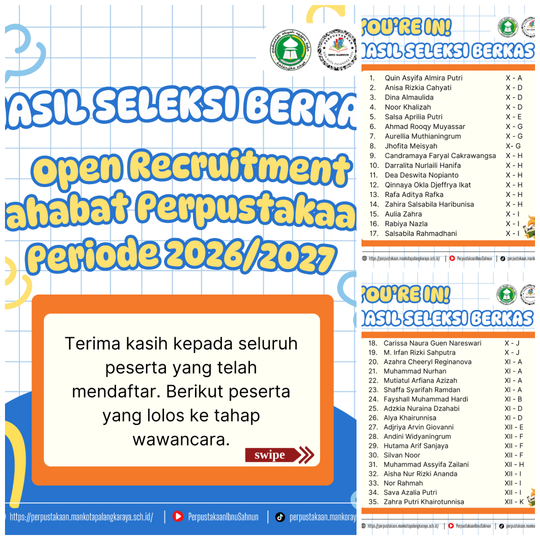 Perpustakaan Ibnu Sahnun Umumkan Hasil Seleksi Berkas Sahabat Perpustakaan 2026/2027